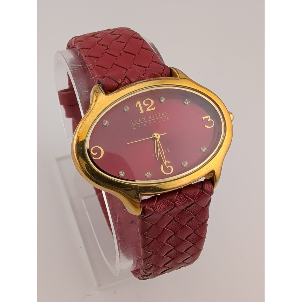 Joan Rivers Classic Women's Watch 40mm Gold Case Red Leather Band- New Battery